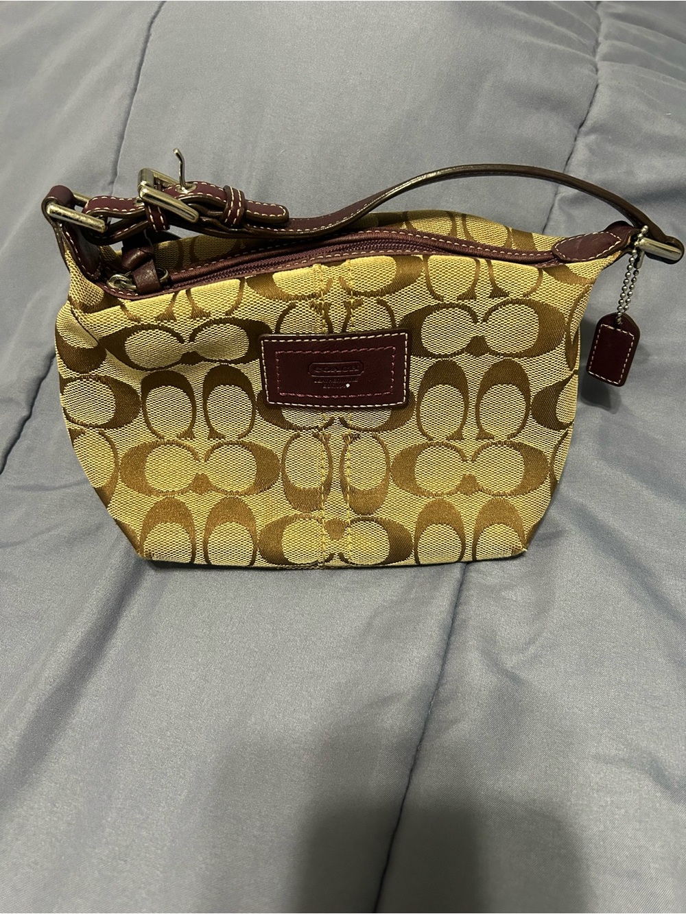 Coach Mini Wristlet in Yellow and Brown Signature Canvas